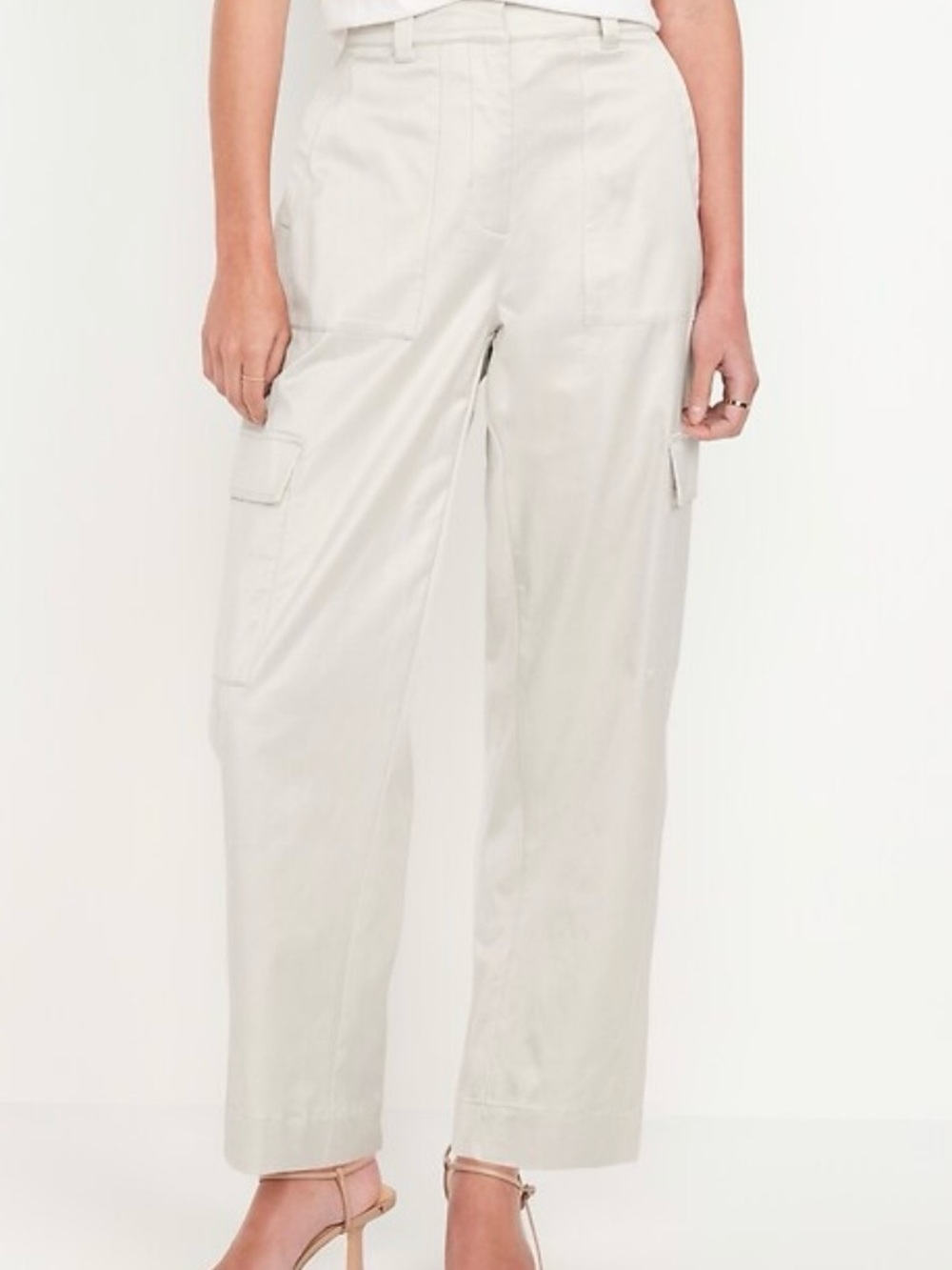 Light Beige Cargo Wide-Leg Pants